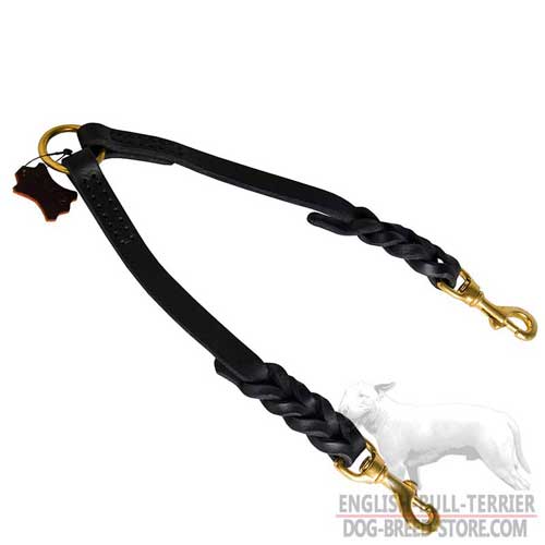 Braided Leather Dog Coupler for Bull Terrier for Walking