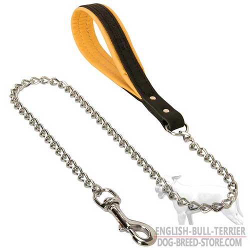 Training Chain Dog Leash for Bull Terrier Fitted with Leather Handle