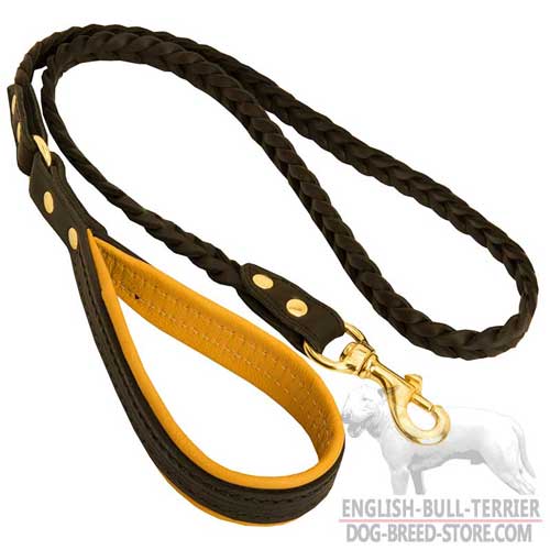 Braided Leather Dog Leash With Nappa Padded Handle for Comfy Walking