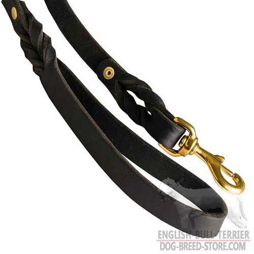 Walking Leather Dog Leash for Bull Terrier Fitted with Brass Hook