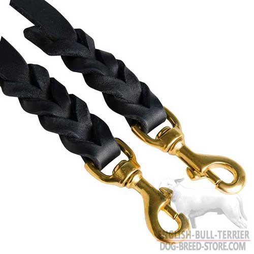 Solid Snap Hooks of Braided Leather Dog Coupler for Bull Terriers