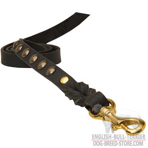 Studs on Tracking Designer Leather Dog Leash for Bull Terrier